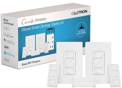 Lutron Caseta Original Smart Dimmer Switch Kit, 2 Dimmer Switches, 2 Wall Plates, 2 Pico Remotes, and Smart Hub, Works with Alexa, Apple Home, Google Home, 3 Way, 150W, No Neutral, P-BDG-PKG2W-A