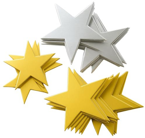 Gold Stars for Crafting – 50 Metallic Gold & Silver Card Stars in 3 Sizes (12cm, 10cm, 8.7cm) for Scrapbooking, Reward Charts, Classroom Displays & Party Decor