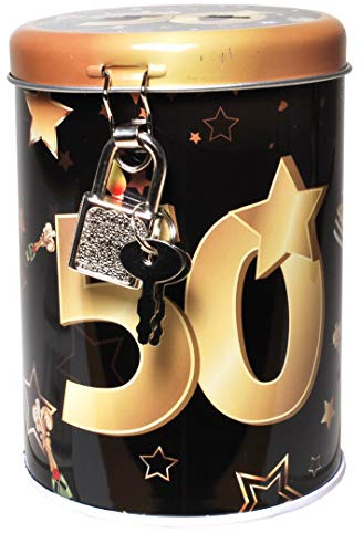 Udo Schmidt GmbH Metall Spardose Schwarz/Gold 50 Sparbüchse Geld Geschenkdose Sparschwein Spardose 11x8cm