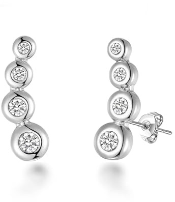 Philip Jones Silver Plated Four Stone Climber Earrings Created With Zircondia® Crystals