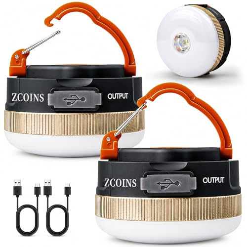Lot de 2 lanternes de camping, lampe de tente LED rechargeable par USB avec base magnétique, 4 modes avec crochet, lanterne de camping étanche portable pour la randonnée, la pêche, les urgences