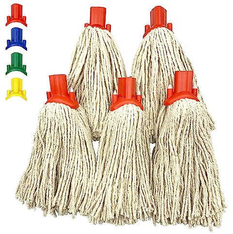 Mop Heads Replacement, Colour Coded Self Threading Socket Cotton Mop Head No.12 PY (Red, Pack of 5)