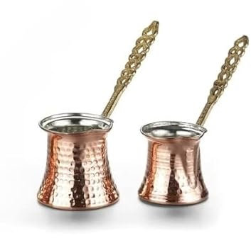 Euro Tische Teiera turca in rame, di alta qualità, fatta a mano, per caffè turco arabo e greco (2 x 150 ml, 320 ml)