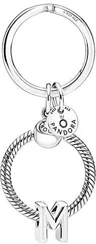 Pandora Schlüsselring mit Buchstaben-Anhänger M Geschenkset aus Taschenanhänger und Silbercharm, modisches Accessoire aus Sterlingsilber, 51525-M