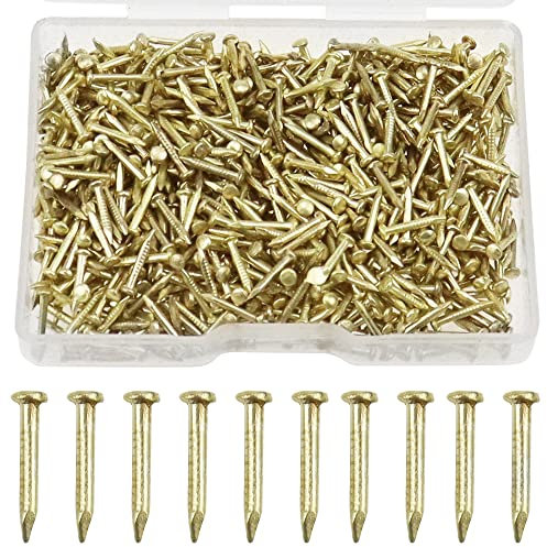 UBERMing Piccoli chiodi dorati, 1 x 10 mm, mini chiodi, in acciaio per legno, fatti a mano, accessori di fissaggio, 80 g (800-900 pezzi)