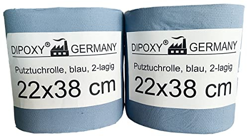 Putztuchrolle Blaue Papierrolle Reinigungstücher Papiertücher Doppelpack, je 500 Blatt, ca. 1,5kg, verleimt, PTP-Prägung