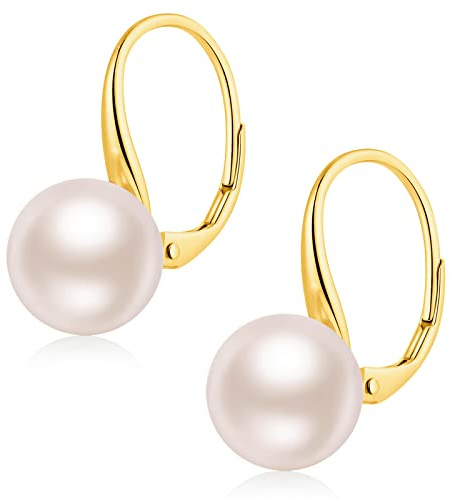 jiamiaoi Perlenohrringe Silber 925 Hängend Perlen Ohrringe Creolen mit Perlen 18K Weißgold platted 925 Sterling Silber Ohrringe Perle 8mm-10mm Perlen Ohrhaenger