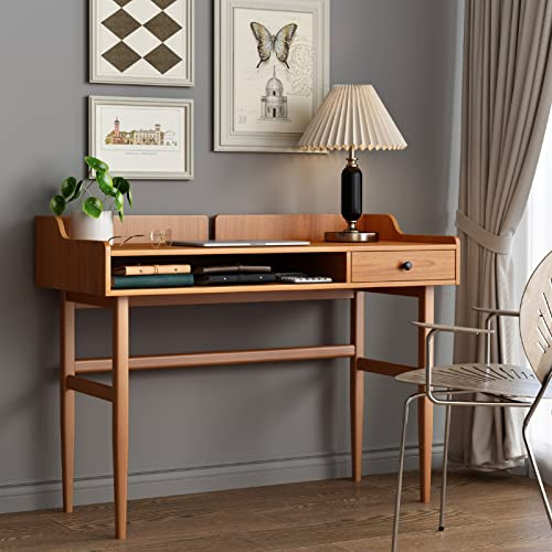 ukorua Vintage-Style Desk with Scandinavian Flair, Computer or Laptop Desk, Writing Desk with Drawer and Open Storage Cubby, Small Space Dressing Table
