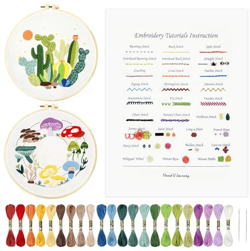 HAND U JOURNEY 【Basic Embroidery Stitch Kit Perfekt für Anfänger mit 28 verschiedenen Stichen und einem Pilz-Stickset