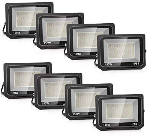 loyal 8 x 150 W Proiettore LED 15000 lm, bianco caldo 3000 K Super luminoso Spot LED per esterni, luce di sicurezza IP65 impermeabile vetro temperato a grana fine, LED Floodlight per ingresso terrazzo