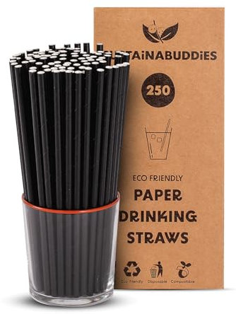 SustainaBuddies 250 Medium Disposable Paper Drinking Straws | FSC-Certified, Biodegradable and Compostable | Strong and Durable