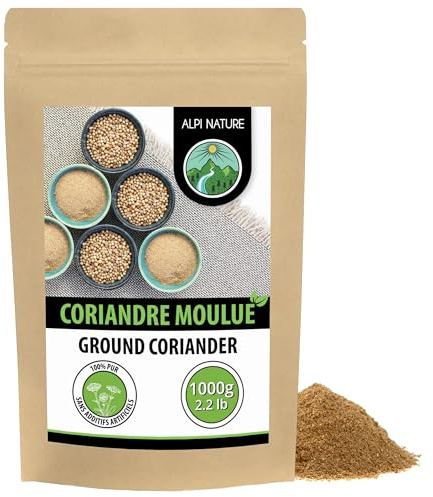 Alpi Nature Koriander Pulver 1kg, Malda Korianderfrön, Malet Korianderpulver för Matlagning