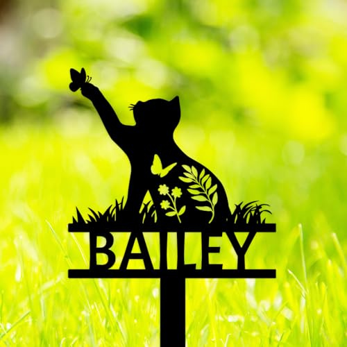 GRJIRAC Custom Metal Cat Memorial Stake, Personalized Cat Butterfly Memorial Grave Marker, Memorial Gifts for Loss of Cat, Pet Headstones for Cats, Customized Cat Memorial Grave Stake