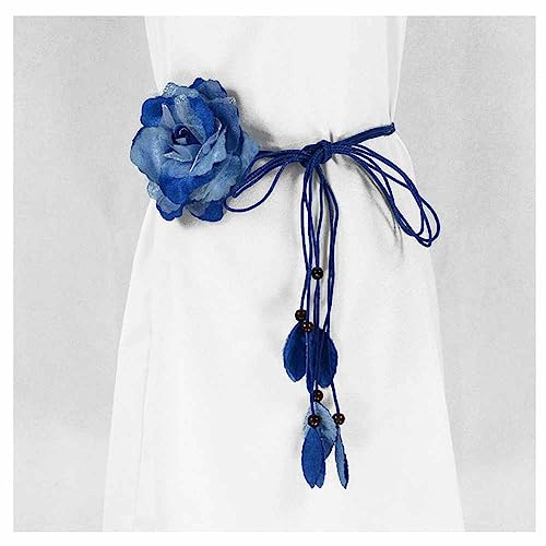 SHTGOI Damen Blumengürtel Chiffon Flower Brautgürtel Verstellbarer Quaste Gürtel Gewebte Gürtelbund Blumenkranz Vintage Taillengürtel Hüftgürtel Deko für Festival Party Hochzeit Strand 150cm Blau