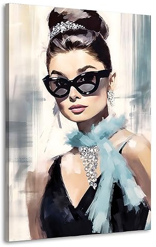 Kunstgestalten24 | Audrey Hepburn Paint Art Leinwand-Bild | mit Echtholz-Keilrahmen | Wandbild Gemälde Kunst Art | Hochwertige Kunstdruck | XXL Bilder auf Leinwand 80x120cm, 2cm Rahmentiefe