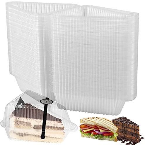 PandaHug 100 Pcs Cake Slice Boxes, Reusable Cupcake Slice Container with Lid, Square Individual Cake Boxes, Clear Containers for Cake Portions, Sandwiches, Cheese, Pies, Salad