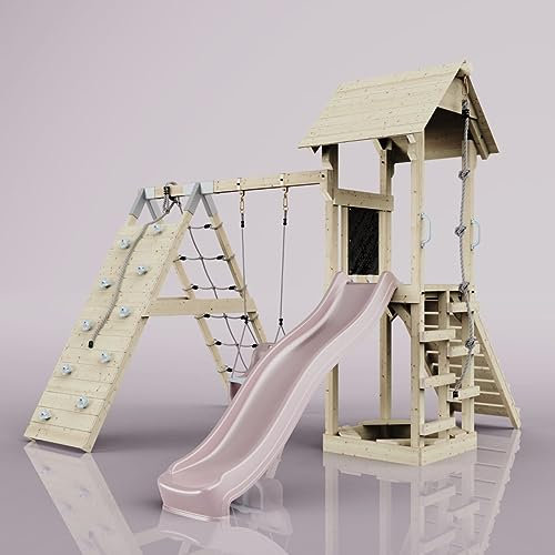 Rebo Spielturm Trondheim in Altrosa Babyschaukel.