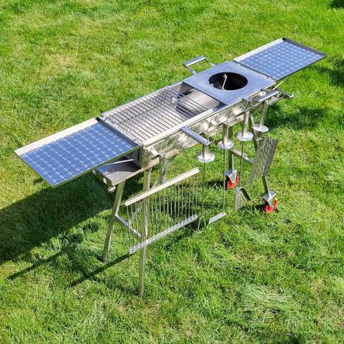 Mangal Elegant Premium - Barbacoa de carbón (80 x 30 cm, acero inoxidable, V2A, altura total 90 cm)