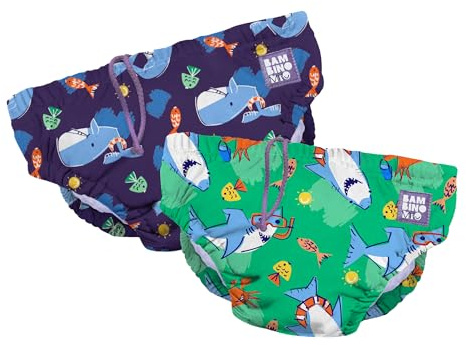 Bambino Mio Wiederverwendbare Schwimmwindel 2er-Packung, Spritz & Flosse, 2-3 Jahre, Strandmode-Essentials für Babys und Kleinkinder, Jungen und Mädchen.