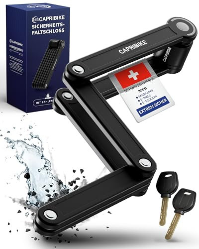 CAPRIBIKE Faltschloss für Fahrrad – Hochwertiges Fahrradschloss Hohe Sicherheit – Kompaktes E Bike Schloss – Einfache Montage & Sicherheitslevel 10 – Robustes Fahrradschloss für Ebike mit 2 Schlüsseln