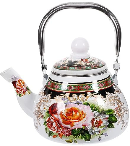 LeGDOr Bouilloire à thé en émail, théière en émail Vintage avec passoire, Bouilloire Florale colorée, Style sans sifflement1