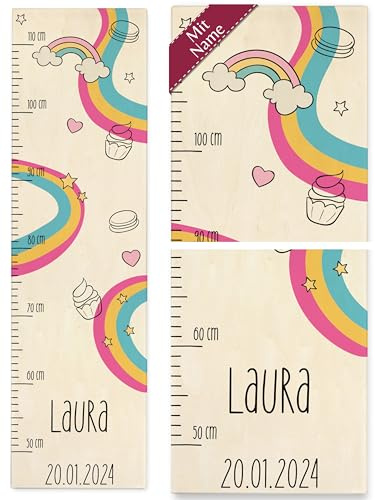 Messlatte Kind Holz - Regenbogen - Regenbögen Rainbow Kindermesslatte Mädchen Baby - 50-110 cm - Holz - größe name meßlatte kinder