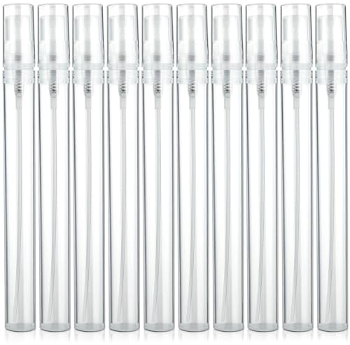 10 Mini Spray Bottles - 10 PCS Clear Tiny Travel Bottles with Fine Mist, Refillable Perfume Atomizer - Small Empty Sample Containers, Portable Plastic