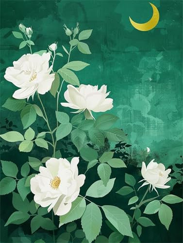 Mond Malen Nach Zahlen Erwachsene, Blumen Malen Nach Zahlen Kinder Klein 20x30cm, DIY Set Erwachsene Handgemalt Leinwand Ölgemälde, Acrylfarben mit 3 Set Pinseln, Zimmer Deko Aesthetic Geschenke -Y608