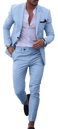 Conjunto de Traje de Lino para Hombre, Esmoquin Casual, 2 Piezas, Ajuste Regular, Chaqueta de Lino y Pantalones, graduación, Boda, Cena