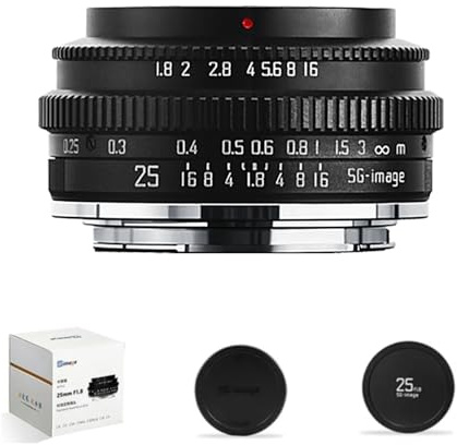 SGimage 25 mm F1.8-objektiv APS-C vidvinkel MF-objektiv för E-monteringskameror | stor bländning, metallkonstruktion, lätt vikt 186 g