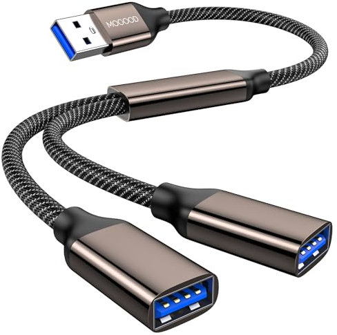 MOGOOD USB Splitter, USB 3.0 Splitter Y Cavo, USB Maschio a Dual USB Femmina Y Splitter Hub Estensione del cavo di alimentazione per la trasmissione/ricarica per laptop, Mac, auto, HDD, PS