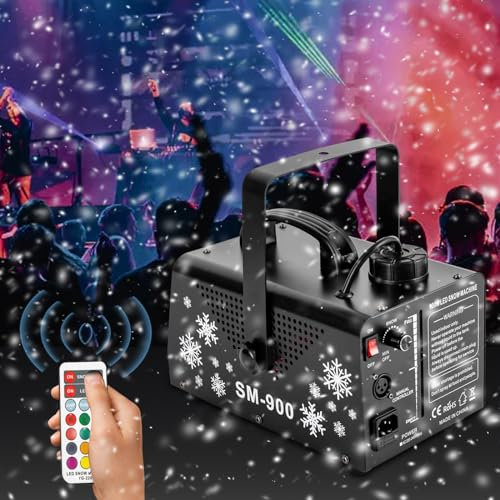 MEELRYD Macchina da neve per nebbia, mini macchina per fumo, 900 W, 12 colori a LED e telecomandi, perfetta per Halloween, Natale, matrimoni, feste e palcoscenico DJ