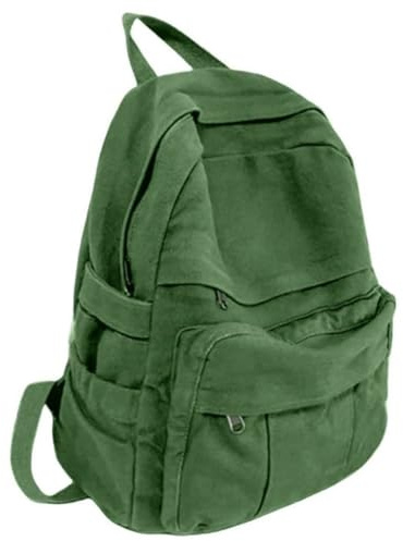 GAMLFL Green Canvas Backpack for Women Retro Aesthetic Rucksack Basic Backpack for High School/College Students Travel Laptop Bag