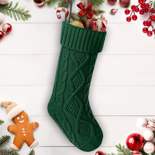 Personalized Christmas Stocking,18 Inches Knit Christmas Stockings,Knit Stockings Christmas,Large Size Cable Knitted Stocking for Gifts and Decorations for Home Festive Christmas Parties (Green)