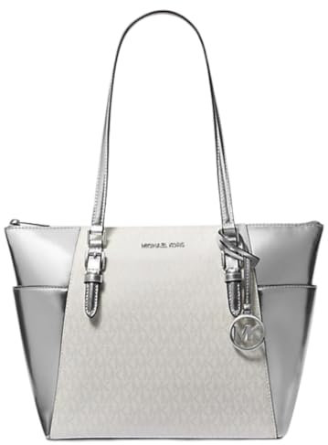 Michael Kors Charlotte Große Tragetasche mit Reißverschluss oben, silber, Large