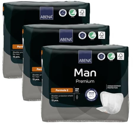 ABENA Man Formula 2 Premium MONATSPAKET (15 x 3 = 45 Stück) Inkontinenzeinlagen für Herren, 700 ml Saugfähigkeit, schnell einziehende, diskrete und anatomische geformte Inkontinenzeinlagen für Männer
