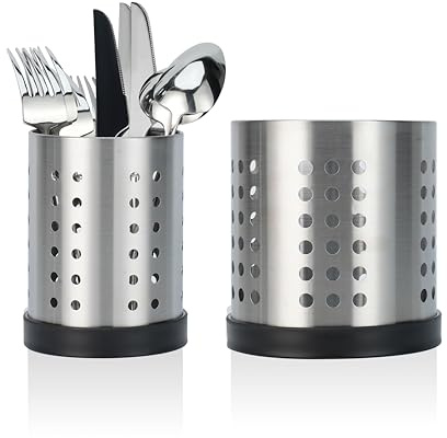 LIUCONGBD 2 Stück Küchenutensilienhalter aus Edelstahl, Küchenutensilien Behälter für Aufbewahrung Küche, Metall-Besteckhalter Kitchen Organizer für Arbeitsplatte Besteckkorb (Groß+Klein)