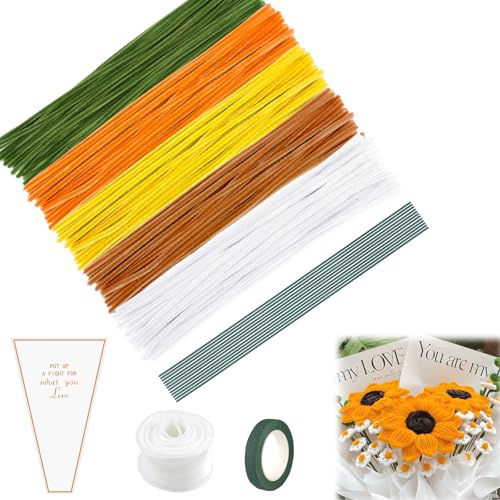 200 Stück Pfeifenputzer zum Basteln, 10 Farben Pfeifenreiniger Bastelset, 30cm Lang Pfeifenreiniger Chenilledraht, Bunt Bastelset Pipe Cleaner für DIY Projekte Bastelzubehör (Sonnenblumen-Serie)
