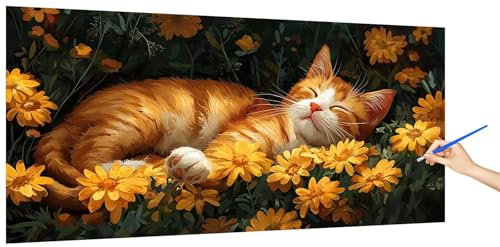 Malen Nach Zahlen Erwachsene Katze, Malen Nach Zahlen BlumeKinder Kleines Format, DIY Paint by Numbers Kreativ Set AnfäNger Inklusive Pinsel und Acrylfarben Ohne Rahmen Deko Geschenk 100x50cm Z-5