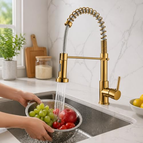 Robinet de Cuisine avec Douche Extractible Or Brossé