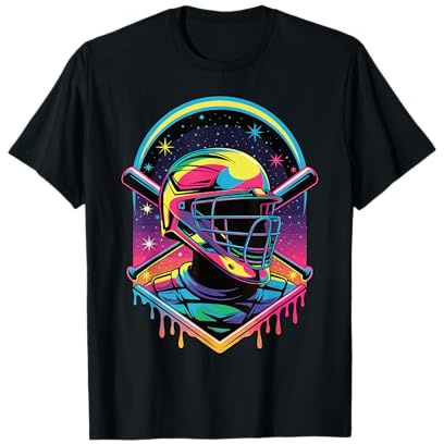 Dripping Baseball Catcher Mask Baseball Vaporwave Bat T-Shirt