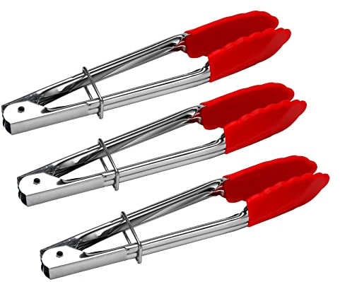 Agwuoetr Small Tongs With Silicone Tips 7 Inch Kitchen Tongs – Set Of 3 - Perfect For Serving Food, Cooking, Salad, Grilling Red