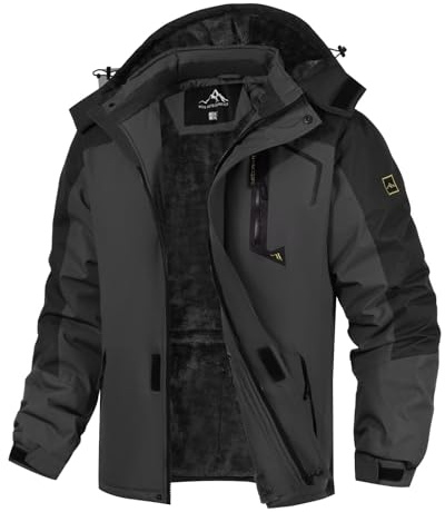 PrimeCrest Winterjacke Herren Jacke Fleecejacke Skijacke Wasserdichte Warme Thermo Gefüttert Softshell Ski Winter Tactical Hoodie Jacke Männer Snowboard Dicke Outdoorjacke Softshelljacke Grau 2XL
