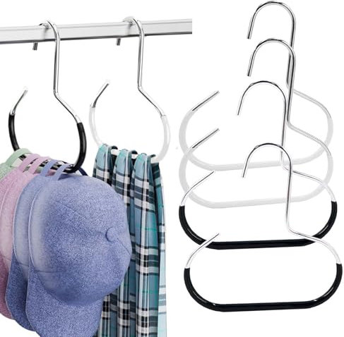 ZWWOGE 6 pezzi Organizer per armadio, grucce in metallo, porta sciarpe, porta cravatte, ganci antiscivolo (3 neri, 3 bianchi)