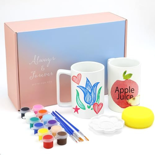 Keramik Tassen Bemalen Set DIY Tassen zum Bemalen Weisse Tasse zum Bemalen Set mit Farben und Pinseln für Kinder & Erwachsene