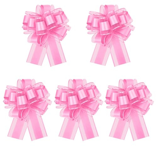 ELNX Lot de 5 Grands nœuds à Tirer de 17 cm, Rubans pour Voiture, pour Emballage Cadeau, décoration de Voiture, Mariage, fête, Anniversaire, Noël (Rose)