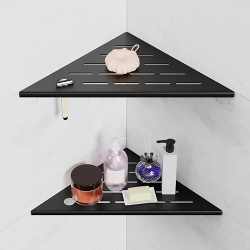 Shower Shelves 2 Pack, Corner Shower Shelf, 304 Stainless Steel Shower Caddy with Razor Hole, Shower Shelf for Inside Shower, Modern Sturdy Shelves for Tile Walls,10 Black Corner Shelf for Bathroom