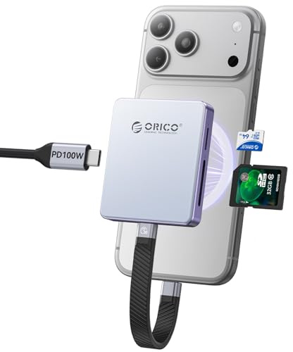 ORICO Lecteur de Cartes magnétique et boîtier SSD M.2 pour iPhone 15/16/17 Pro - 5 en 1 TF/SD 3.0 avec NVMe 2230/2242, USB 3.2 Gen2, PD 100 W - AP42F (Diskless)