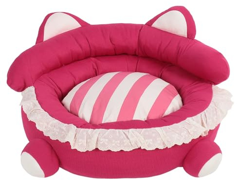 Depisuta Kleines Hundebett, Süße Baumwoll -runde Donut -Kissen mit Pompoms Glocken Spielzeugkissen für Mittelgroße Kleine Hunde Katzen (M)