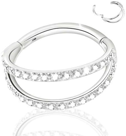 xwnyzw Double Nose Ring Silver, Helix Piercing Jewellery Elegant Tragus Piercing Jewellery Conch Hoop, Silver Nose Ring Suitable for Daily Wear Gatherings Parties and Birthday Gifts